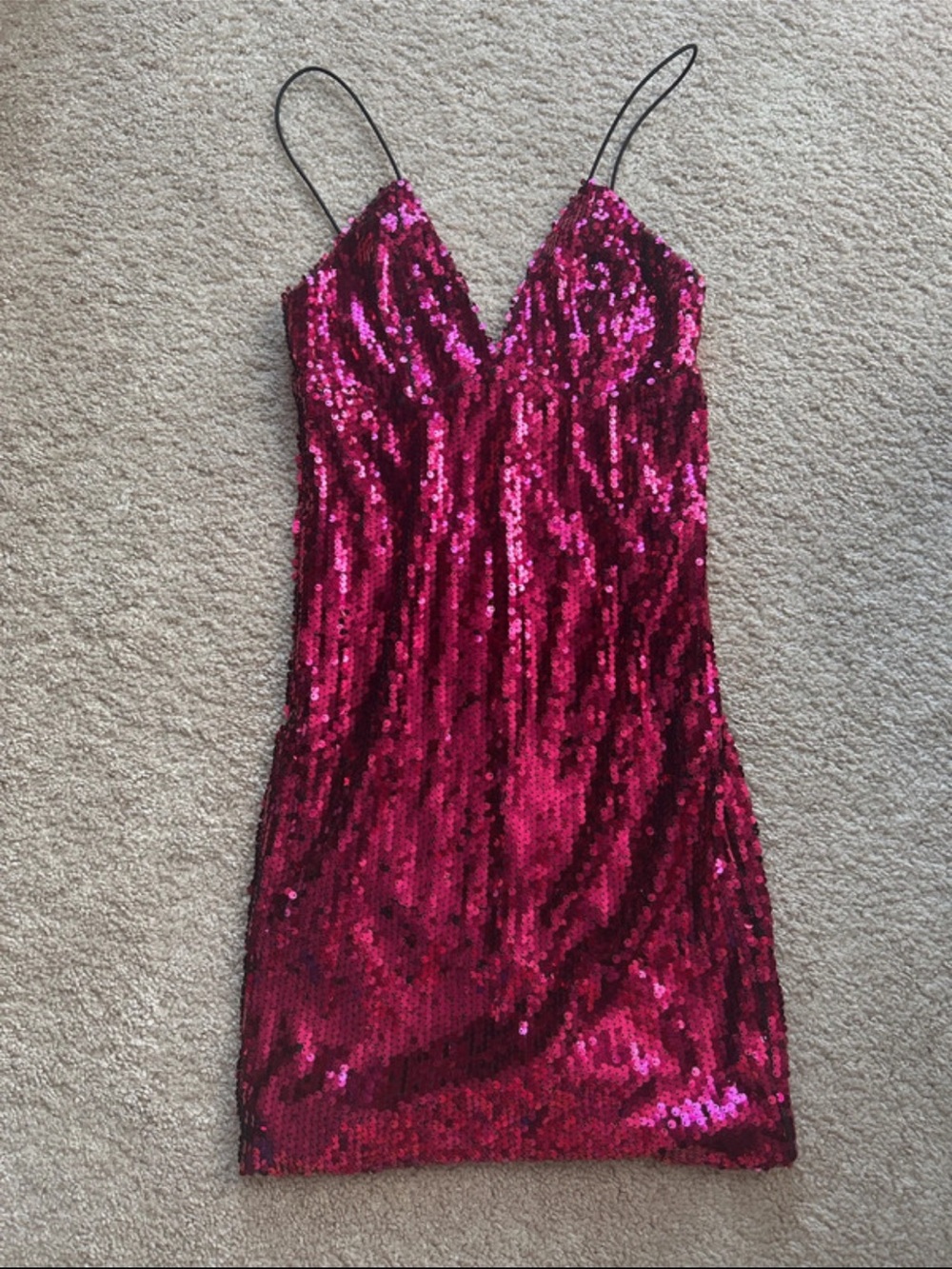 Lulu’s Fuchsia Sequin Slip Dress with V-Neck